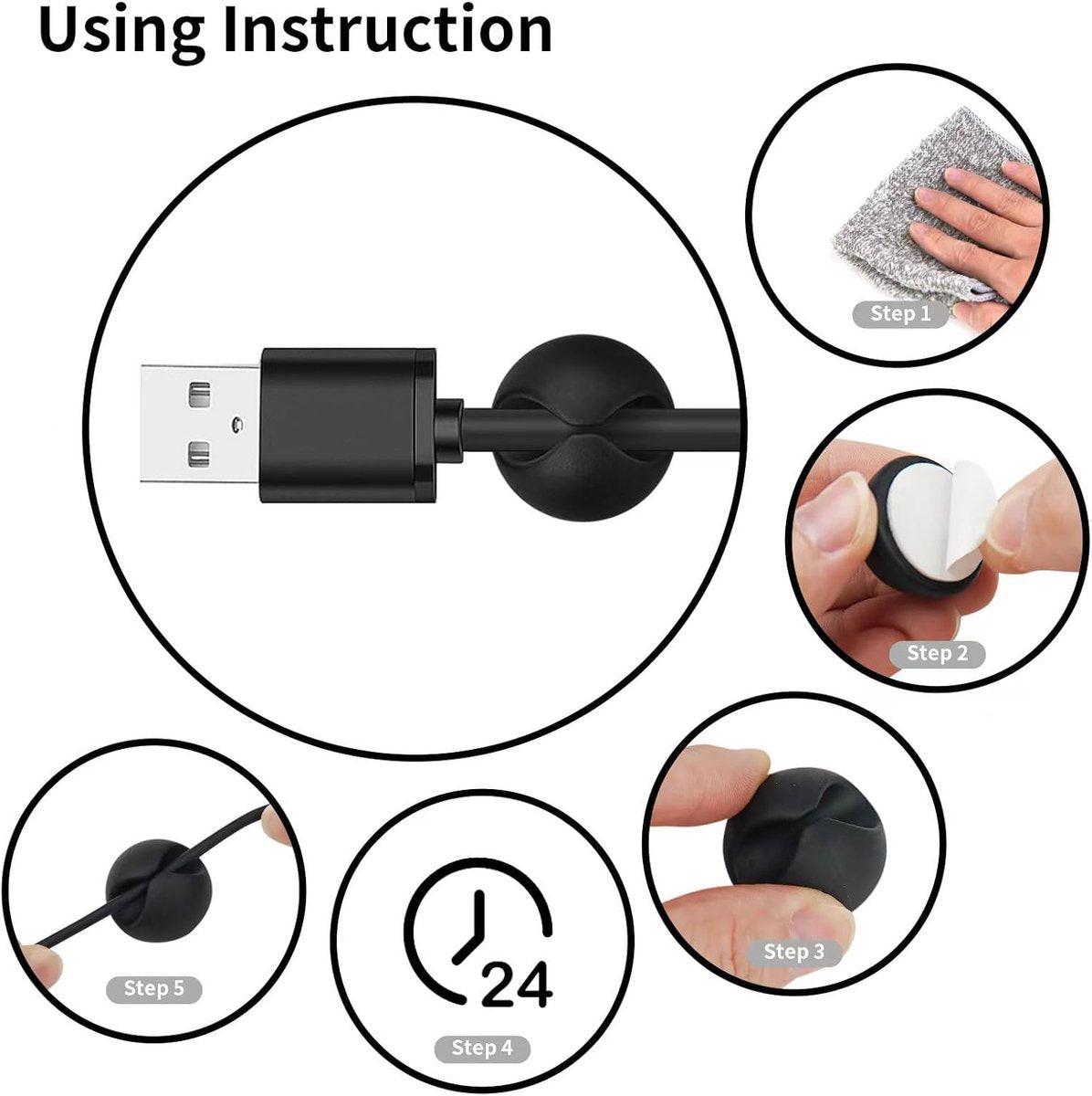 Pack of 12 Cable Clips - Black, Self-Adhesive Cable Organizer - Charger Holder - Cable Organizer - Suitable for bedside tables, desks, offices and for storing mice..