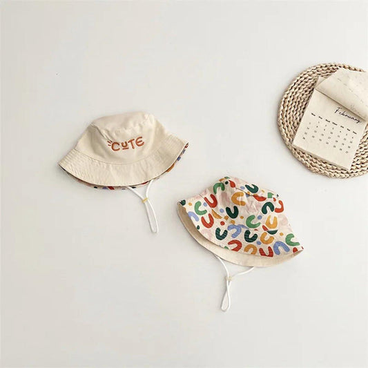 Baby Hat - Reversible Summer Hat - Summer Hat with Embroidered Letters - Size 48.