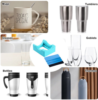 Vinyl Sticker Applicator for Cups - Silicone Cup Holder with Felt Edge Scraper - Silicone Cup Holder - Insulated Mug Holder - Non-Slip Glass Cup Holder - One-Handed Sticking for Mugs & Bottles - DIY Accessory - Vegetable