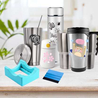 Vinyl Sticker Applicator for Cups - Silicone Cup Holder with Felt Edge Scraper - Silicone Cup Holder - Insulated Mug Holder - Non-Slip Glass Cup Holder - One-Handed Sticking for Mugs & Bottles - DIY Accessory - Vegetable