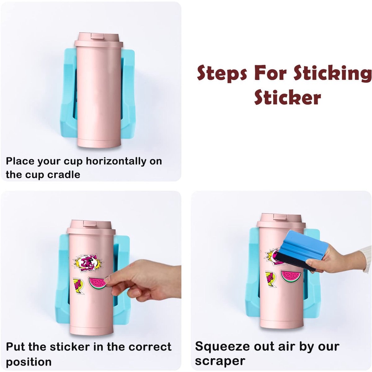 Vinyl Sticker Applicator for Cups - Silicone Cup Holder with Felt Edge Scraper - Silicone Cup Holder - Insulated Mug Holder - Non-Slip Glass Cup Holder - One-Handed Sticking for Mugs & Bottles - DIY Accessory - Vegetable