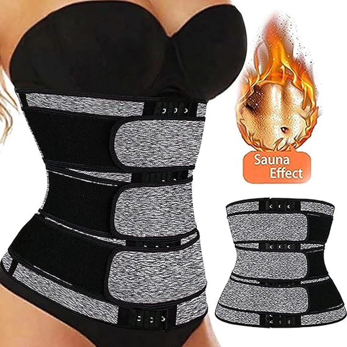 Women Sweat Reducer Training Belt - Sweatband - Waist Trainer - Slimming Belly Band - 3-Row Closure & Breathable Material - Extended Sizes (S to 6XL) - Gray, XXL