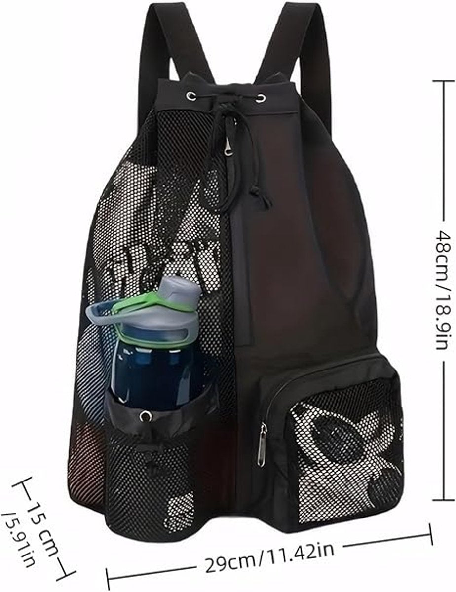 Backpack - Sports Bag - Travel Bag - Training Bag - Swimming Bag - 30*15*45cm - Mesh Material - Drawstring Design - Side Storage Space - Unisex - Suitable for fitness, swimming, traveling, dancing, camping（Vegetable）