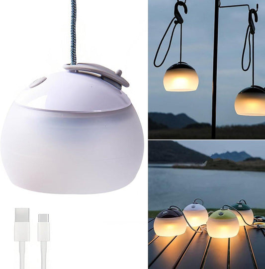 Night Light - Outdoor Camping Lamp - Atmospheric Decorative Lighting - Round Camping Lamp - 3 Brightness Levels - Hook Mount - Suitable for emergencies, tents, fishing, and other occasions. (White).