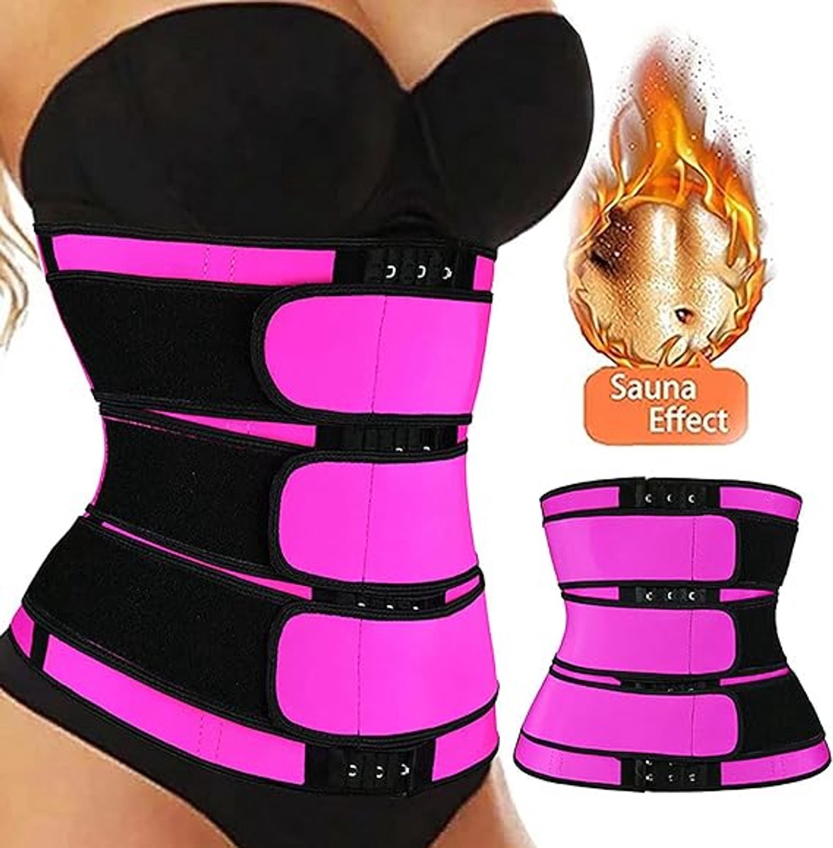 Women Sweat Reducer Training Belt - Sweatband - Waist Trainer - Slimming Belly Band - 3-Row Closure & Breathable Material - Extended Sizes (S to 6XL) - Red, M