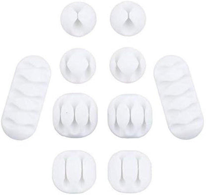 10-Piece Desk Cable Management Set - Multifunctional Cable Clamps - Desk Cable Organizer for TV, PC, Laptop, Home Office - (White).