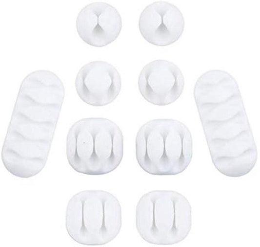 10-Piece Desk Cable Management Set - Multifunctional Cable Clamps - Desk Cable Organizer for TV, PC, Laptop, Home Office - (White).