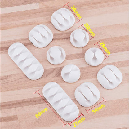 10-Piece Desk Cable Management Set - Multifunctional Cable Clamps - Desk Cable Organizer for TV, PC, Laptop, Home Office - (White).