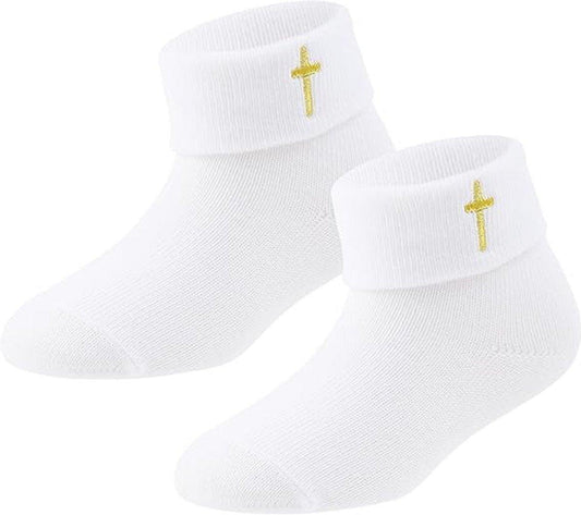 1 pair of baby socks - white cotton socks, suitable for both boys and girls - white - suitable for babies from 0-12 months.