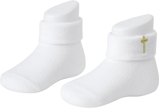 1 pair of baby socks - white cotton socks, suitable for both boys and girls - white - suitable for babies from 0-12 months.