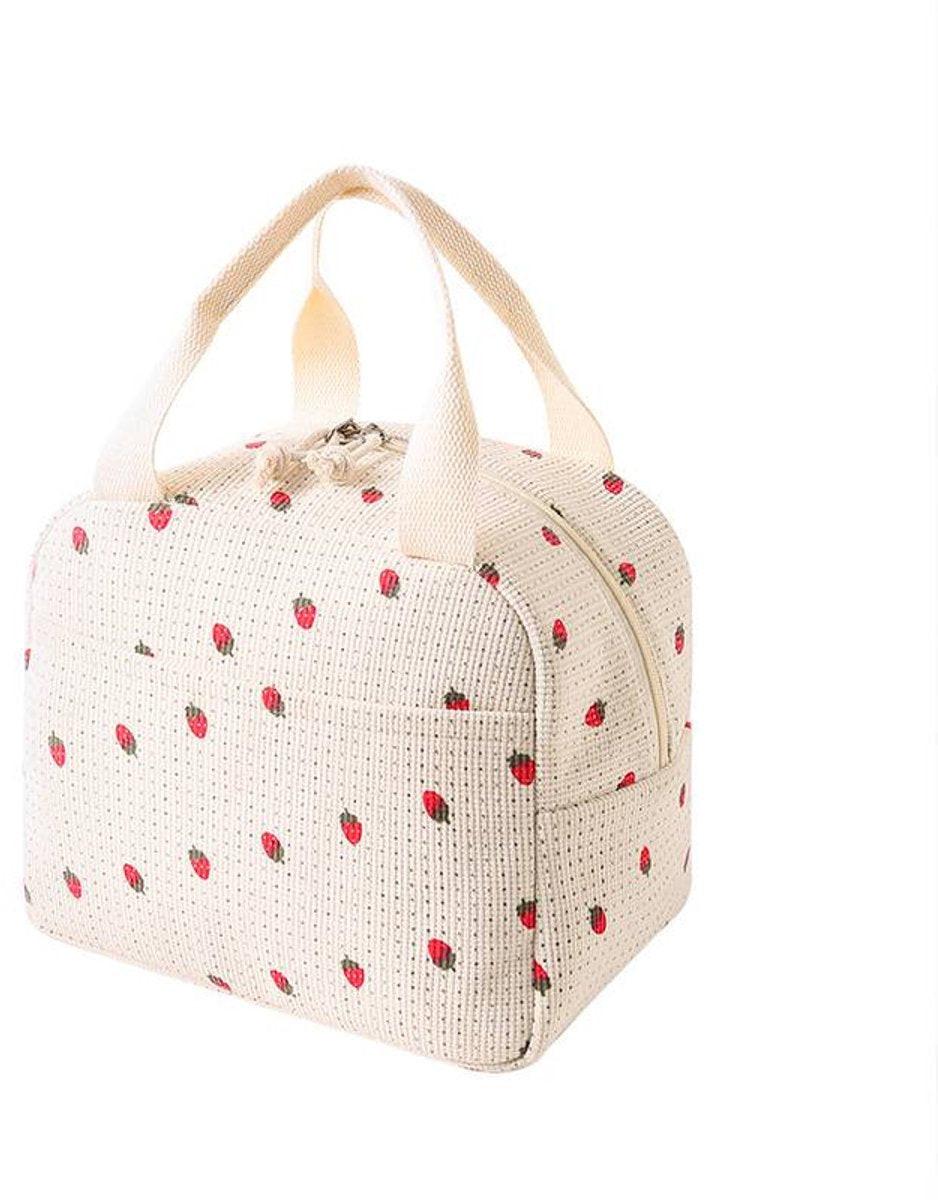 Lunch Bag - Corduroy - Lunch Box for Students/Office Workers - Insulated Bag - Waterproof - Portable Handle - Cute Lunch Bag - Beige.