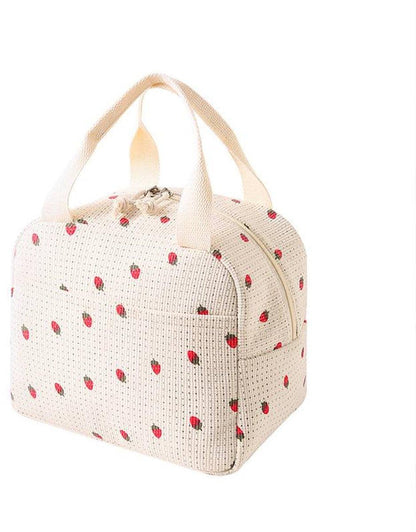 Lunch Bag - Corduroy - Lunch Box for Students/Office Workers - Insulated Bag - Waterproof - Portable Handle - Cute Lunch Bag - Beige.