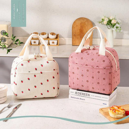 Lunch Bag - Corduroy - Lunch Box for Students/Office Workers - Insulated Bag - Waterproof - Portable Handle - Cute Lunch Bag - Beige.