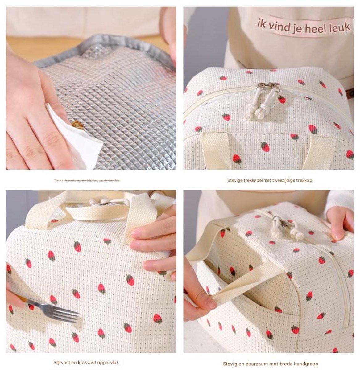 Lunch Bag - Corduroy - Lunch Box for Students/Office Workers - Insulated Bag - Waterproof - Portable Handle - Cute Lunch Bag - Beige.