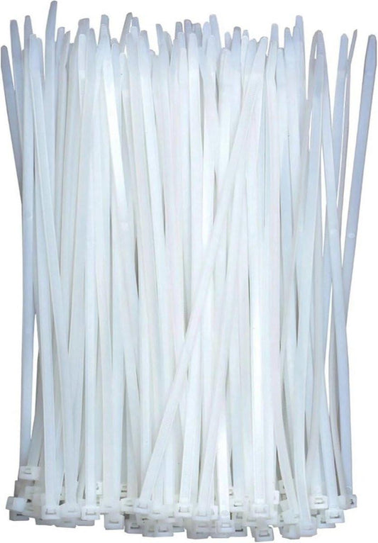 Nylon Cable Ties - Pack of 100 - 300mm x 4.8mm - Large White Nylon Cable Ties - Extra Strong - Tensile Strength 23kg - Self-Locking Plastic Cable Ties - Suitable for Home, Garden and Office Use..