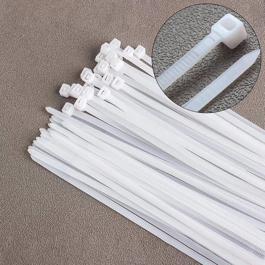 Nylon Cable Ties - Pack of 100 - 300mm x 4.8mm - Large White Nylon Cable Ties - Extra Strong - Tensile Strength 23kg - Self-Locking Plastic Cable Ties - Suitable for Home, Garden and Office Use..