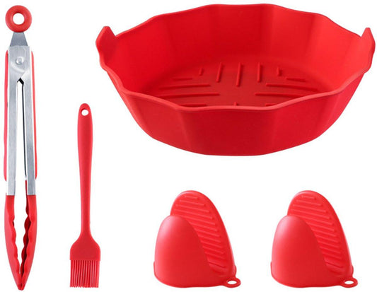Accessories for the air fryer - baking tray, oven mitts, brush, tongs - suitable for kitchen, cooking, baking and grilling - five-piece set.