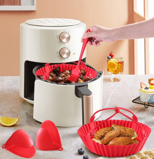 Accessories for the air fryer - baking tray, oven mitts, brush, tongs - suitable for kitchen, cooking, baking and grilling - five-piece set.