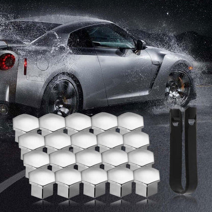 Universal wheel bolt covers (20 pieces) - 17 mm wheel bolt cover - wheel bolt cover - hexagon nut protector - with puller - suitable for all car brands (silver).