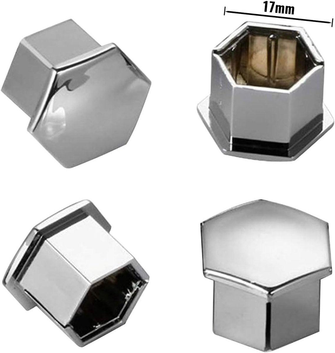 Universal wheel bolt covers (20 pieces) - 17 mm wheel bolt cover - wheel bolt cover - hexagon nut protector - with puller - suitable for all car brands (silver).