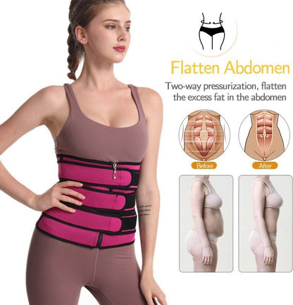 Women Sweat Reducer Training Belt - Sweatband - Waist Trainer - Slimming Belly Band - 3-Row Closure & Breathable Material - Extended Sizes (S to 6XL) - Black, L