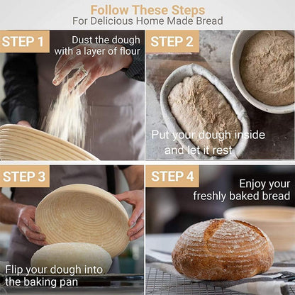 Proofing Basket - Bread Baking - Banneton | 25*15*8cm - Bread Proofing Basket - Oval Proofing Basket - Rattan Bread Pan - Dough Basket - incl. Dough Linen | 1 piece