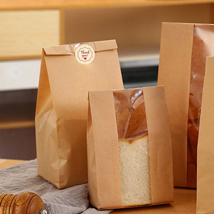 Bread Bag - Kraft paper with transparent window - 35*21*9 cm | Large baking bag - Suitable for storing bread, cookies, and snacks - Includes resealable tape