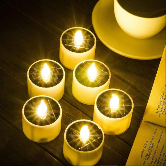 6pcs Solar Powered Heat Lights Outdoor Lights Flameless Flicker IP65 Waterproof Rechargeable LED Lights with Dusk Sensor for Lantern Garden Camping.