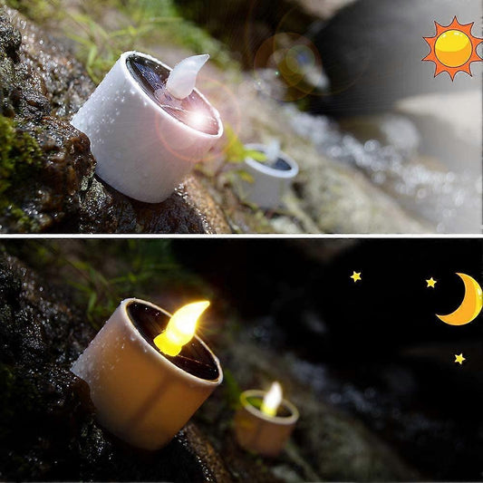 6pcs Solar Powered Heat Lights Outdoor Lights Flameless Flicker IP65 Waterproof Rechargeable LED Lights with Dusk Sensor for Lantern Garden Camping.