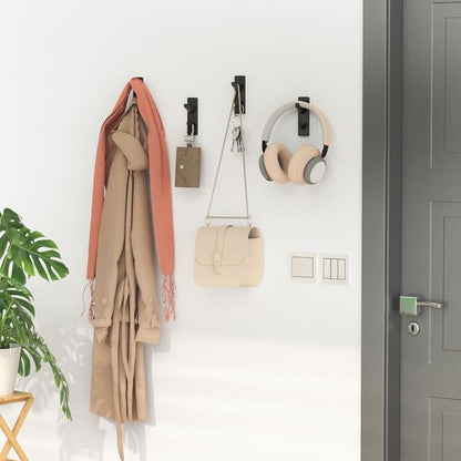 Coat Hooks - Self-Adhesive Hooks for Towels, Coats, Keys - Bathroom, Doors, Kitchens, Dorms - Black - Metal - Pack of 4