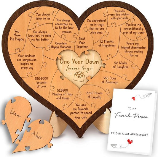 Heart-shaped puzzle - a wooden gift for a first anniversary - perfect for a boyfriend/girlfriend or husband/wife..