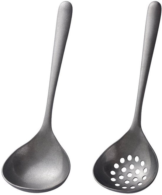 2-piece soup ladle and colander set - Colander with long handle for hot pans - Vintage style - Dishwasher safe - Suitable for sauces and cooking