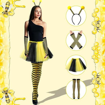 Bee Costume Set for Adults - Complete with Skirt, Headband, Stockings & Gloves - Cosplay & Party Outfit - Hilarious Halloween Costume for Adults