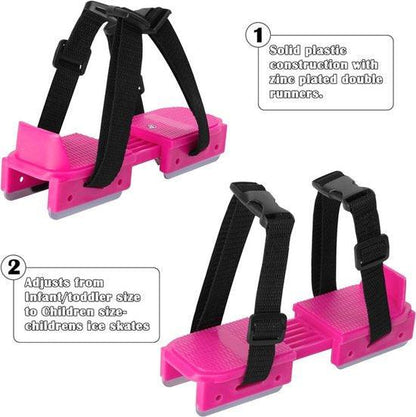 Adjustable Kids' Skates - Double Blade for Stability - With Straps & Shoe Size 16-21 - Pink.