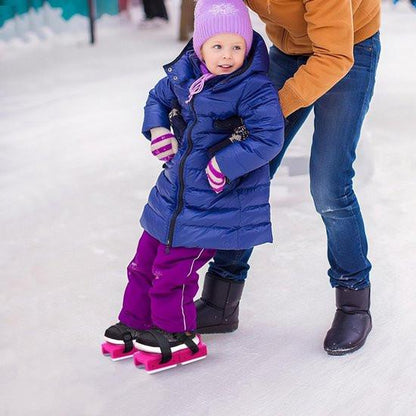 Adjustable Kids' Skates - Double Blade for Stability - With Straps & Shoe Size 16-21 - Pink.