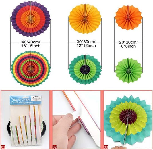Rainbow Party Decoration Set - Complete with Paper Fans, Honeycomb Balls & Streamers - For Birthdays & Weddings