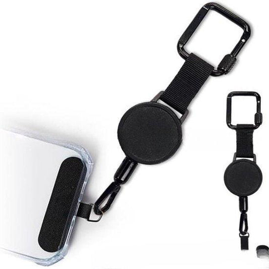 Extendable anti-theft phone buckle - 2-piece - Phone cord with carabiner - Suitable for travel and hiking - Phone accessories - Black.