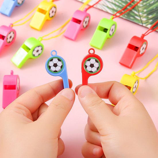 Soccer Whistles - Stadium Cheering Accessories - 24-Piece Set - Sports Whistles - Soccer | Football | Soccer Sticker Whistles (with String).