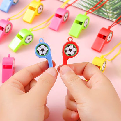 Soccer Whistles - Stadium Cheering Accessories - 24-Piece Set - Sports Whistles - Soccer | Football | Soccer Sticker Whistles (with String).