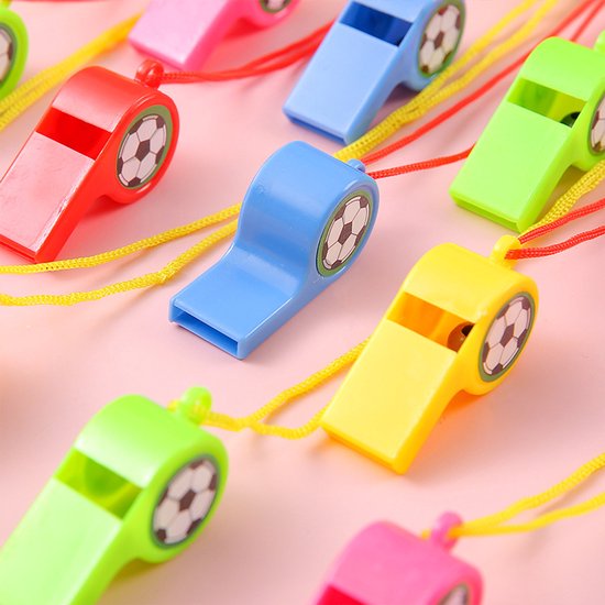 Soccer Whistles - Stadium Cheering Accessories - 24-Piece Set - Sports Whistles - Soccer | Football | Soccer Sticker Whistles (with String).