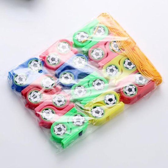 Soccer Whistles - Stadium Cheering Accessories - 24-Piece Set - Sports Whistles - Soccer | Football | Soccer Sticker Whistles (with String).
