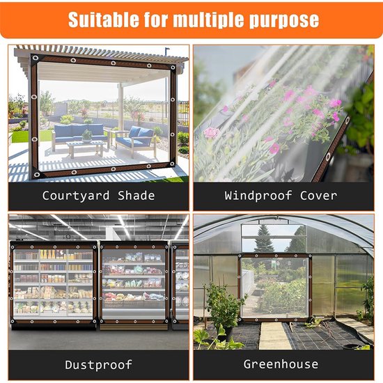 Transparent tarpaulin with eyelets, transparent tarpaulin for outdoor use, waterproof film, woven tarpaulin, canvas, awning, durable, weatherproof, multifunctional tarpaulin 2 x 4m