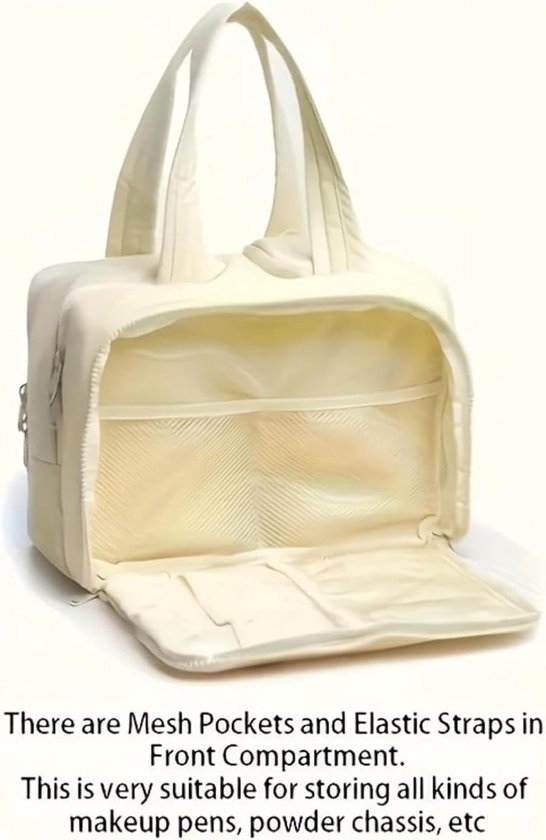 Multi-Zip Makeup Bag - Toiletry Bag - Spacious Storage, Organized Layered Design with Carry Handle - Ideal for Travel & Daily Use (Beige)