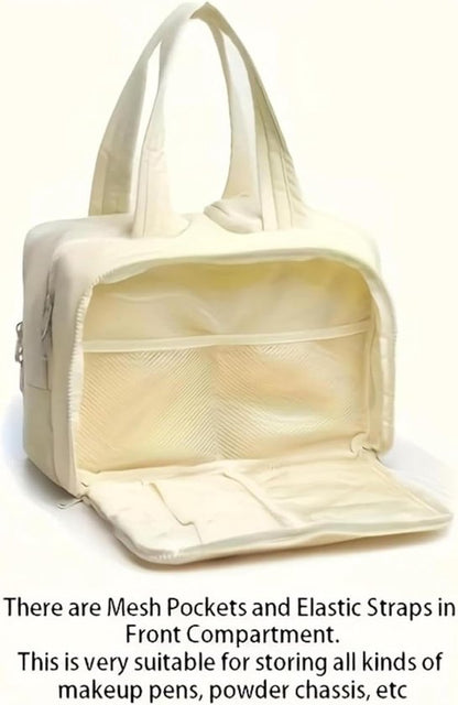 Multi-Zip Makeup Bag - Toiletry Bag - Spacious Storage, Organized Layered Design with Carry Handle - Ideal for Travel & Daily Use (Beige)