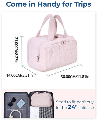 Multi-Zip Makeup Bag - Toiletry Bag - Spacious Storage, Organized Layered Design with Carry Handle - Ideal for Travel & Daily Use (Beige)