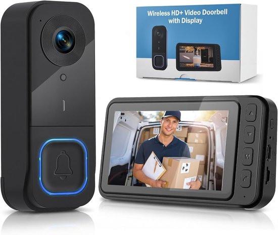 Wireless Doorbell with Camera - 1080P Image & 4.5 Inch Screen - No WiFi Required - Range Up to 120m - Night Vision.