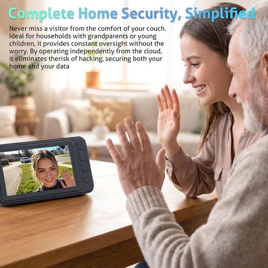 Wireless Doorbell with Camera - 1080P Image & 4.5 Inch Screen - No WiFi Required - Range Up to 120m - Night Vision.