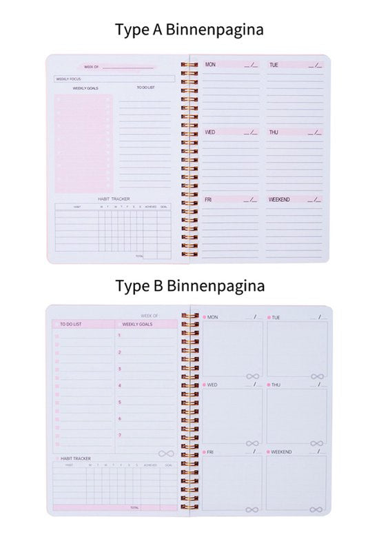Weekly planner - Notebook for weekly to-do list - With goals and habit tracker - A5 format - Spiral binding - Unisex (Black, Type B)