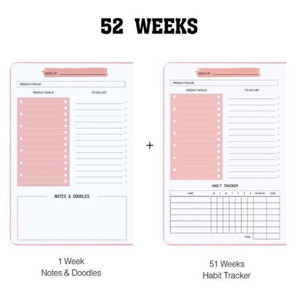 Weekly planner - Notebook for weekly to-do list - With goals and habit tracker - A5 format - Spiral binding - Unisex (Black, Type B)
