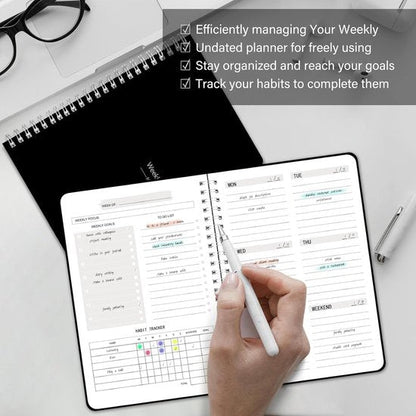 Weekly planner - Notebook for weekly to-do list - With goals and habit tracker - A5 format - Spiral binding - Unisex (Black, Type B)